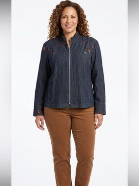 Crystal Fashions VTG Zip up Boxy Jean Jacket style with embellishments Size 20